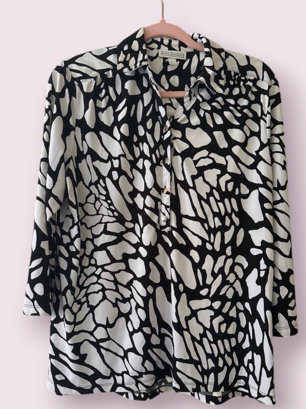 Dana Buchman Black & White Abstract Print Collared Tunic